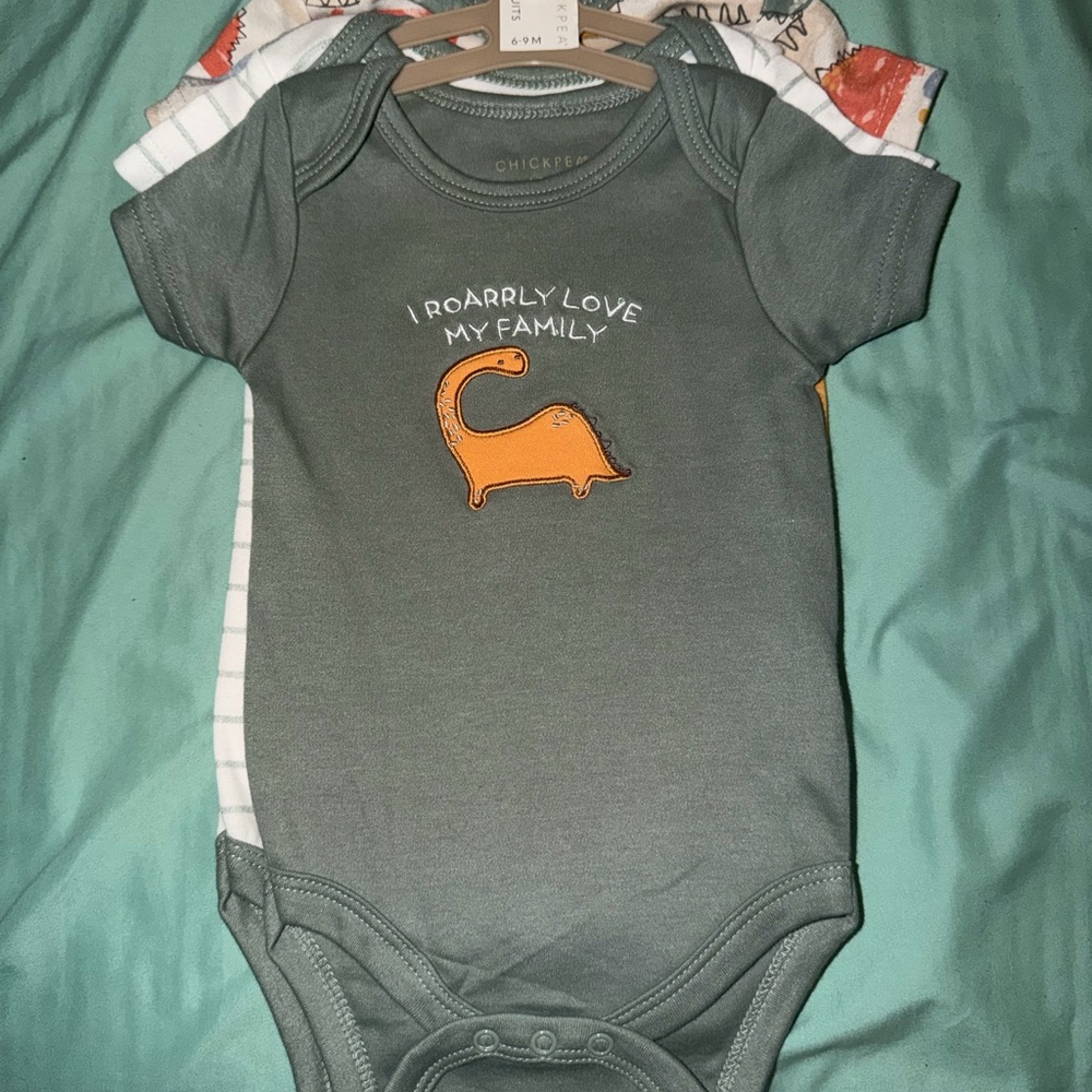 Green Dinosaur Baby Onesie 3pk